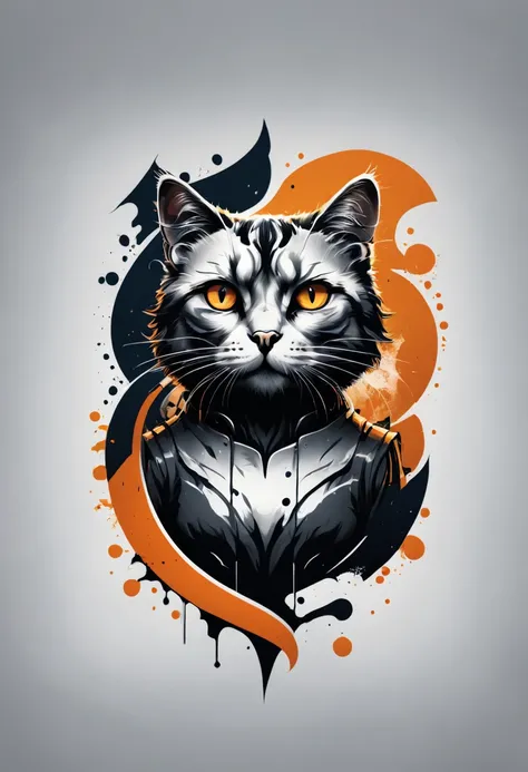 cat logo design,t shirt design,beefy style,design only,white background,no model,professional,high contrast,high-res,ultra-detailed,vivid colors,metallic accents,sharp focus,edgy,dynamic composition,gritty texture,rough brush strokes,mechanical elements,ch...