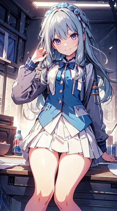 best quality, ultra detailed, absurdres, HDR,1loli、♡、Thighs、Strike a pose with a cheerful smile、uniform