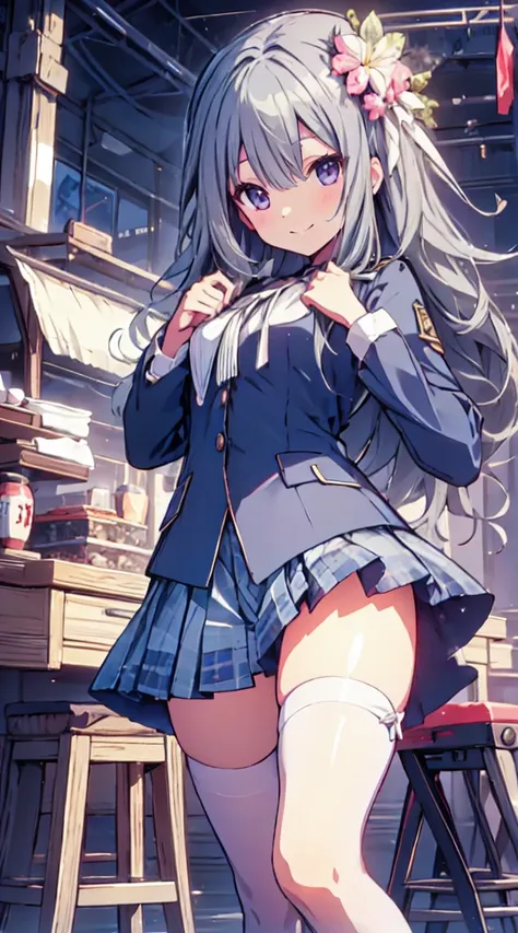 best quality, ultra detailed, absurdres, HDR,1loli、♡、Thighs、Strike a pose with a cheerful smile、uniform