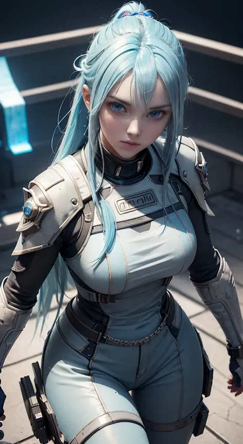 ((Best quality)), ((masterpiece)), (close_up:1.3), 3D, an image of a beautiful cyberpunk female, straight long hair, Ice Blue hair, beautiful blue eyes, HDR (High Dynamic Range),Ray Tracing,NVIDIA RTX,Super-Resolution,Unreal 5,Subsurface scattering,PBR Tex...