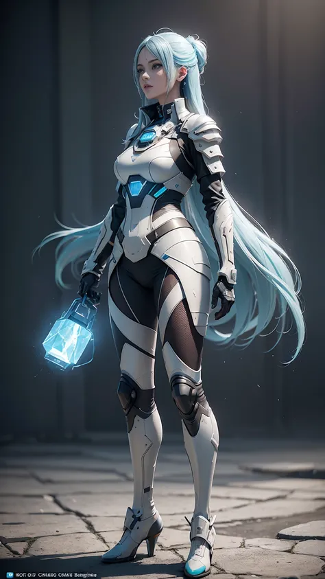 ((Best quality)), ((masterpiece)), (detailed:1.3), full body, side view, 3D, an image of a beautiful cyberpunk female, straight long hair, Ice Blue hair, beautiful blue eyes, HDR (High Dynamic Range),Ray Tracing,NVIDIA RTX,Super-Resolution,Unreal 5,Subsurf...