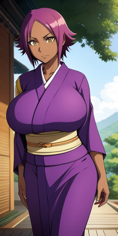 solo, shihouin yoruichi, dark-skinned ,gigantic breasts,((yukata))