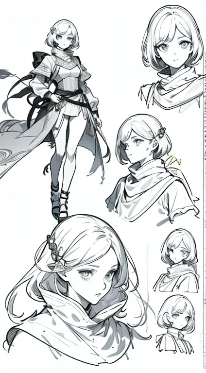 Video game character design, Drawing with Line Drawing, Multiple points of view, best quality,masterpiece,highres, yuan-ti, female, collage ((character concept art)), Video game character design, Detailed female with pale skin,short dark hair, asian, illus...