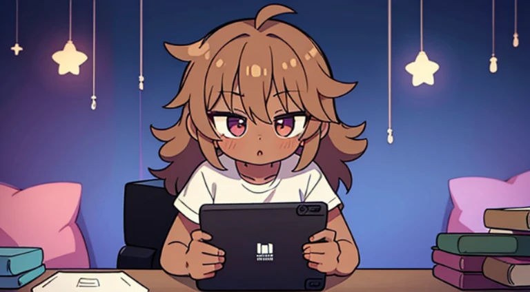 boy with curly hair and dark skin playing video game