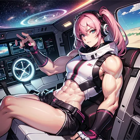 （（（masterpiece、Highest image quality、highest quality、highly detailed unity 8ｋwallpaper）））、（（Illustration of one adult））、（（25 years old））、（pilot）、（（（Beautiful girl with a beautiful face、The body is a man）））、（（（Twintails with pink hair）））、Light gray eyes、（（t...