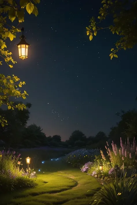 (8k, top quality, masterpiece: 1.2), (realistic, photorealistic: 1.37), super detail, wide angle of view, firefly garden, lots of small faint light and fireflies flying around, night