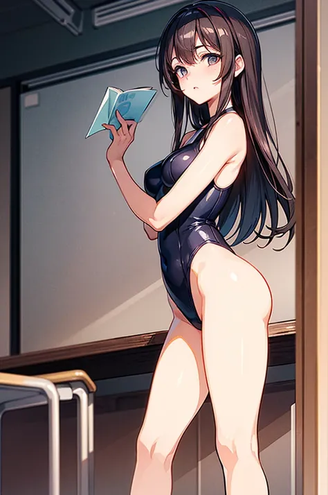 （（（masterpiece、Highest image quality、highest quality、highly detailed unity 8ｋwallpaper）））、（（Illustration of one girl））、（（（Super tall）））、high school girl、swimsuit、classroom