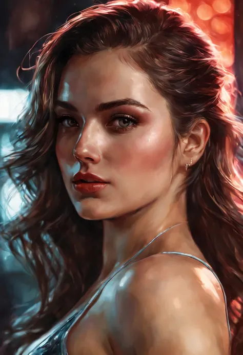 close-up, 8k, hdr, rgb, portrait, girl from gta vice city, in the style of Alyssa Monks and Glenn Brown style, 
soft play of light and shadow, masterpiece, a variety of small details in the background, random, hyper detailed, 
trending on artstation, intri...