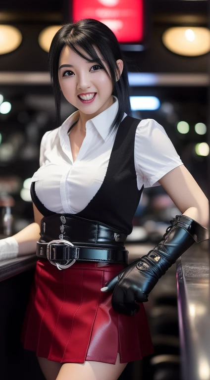 Final Fantasy VII, (Nose face elbow pad, ankle boots, black hair, black skirt, black Raise your legs high, red boots, elbow gloves, Elbow pads, fingerless gloves, tight shirt, Good at sports, (suspender black skirt), Raise your legs high, white vest, The u...