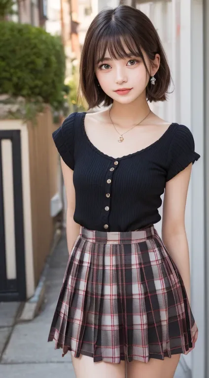 Smile、night、original photography、(((ultimate beauty portrait)))、((sparkling skin))、1 girl、Beautiful 15 year old girl from Prague、bright expression、((brown hair))、()、(Plaid pleated skirt:1.5)、((Big eyes sparkling like gems))、cardigan、open your clothes、panty...