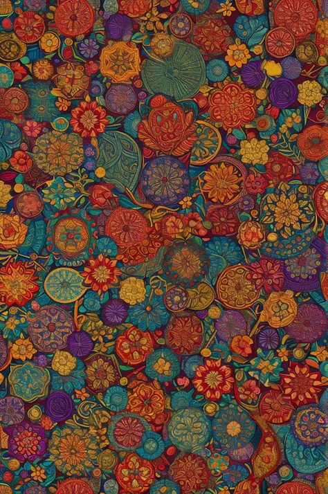 seamless pattern, tapestry, intricate, full of detalis, colorful