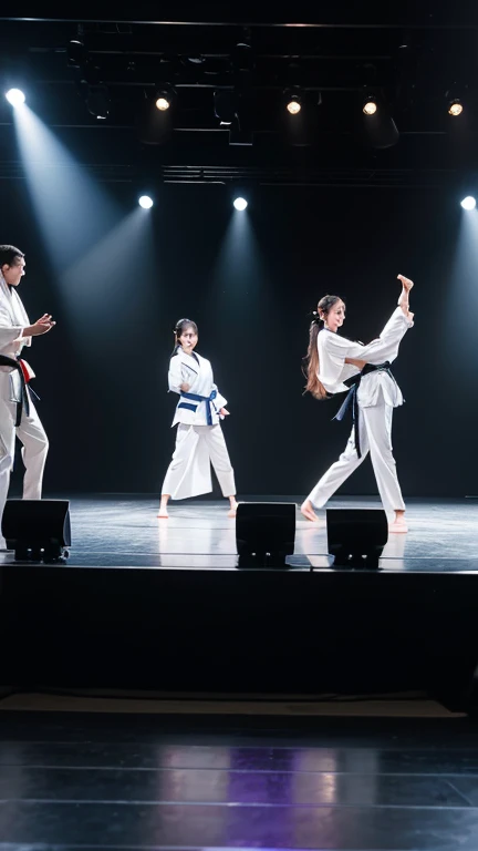 The space for four people to meet and perform on the stage is limited.，How many people can change their facial makeup in a martial arts drama in seconds?。