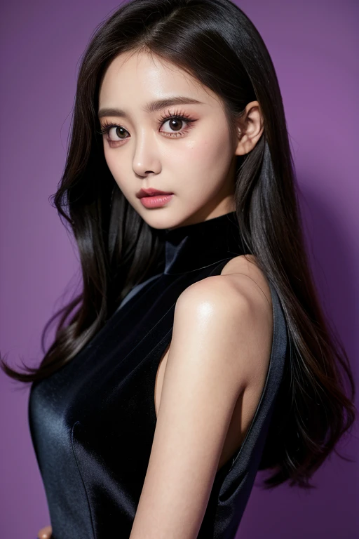 tzuyu1、woman、(realistic)、(hyper realism)、(フォトrealistic)、Depth of the bounds written、eye make up:0.8、(upper body:1.2)、(Narrow waist)、see the beholder、black dress、on the field、