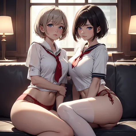 (highest quality,high resolution,(Ultra high fine mesh,4K), (ultra high resolution,8K),muste piece:1.2), (perfect anatomy,Anatomically accurate), (angle from below), (Soft lighting, rendering), ((cute mother and daughter)), (large breasts:1.3), ((Sitting o...