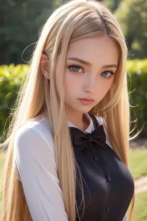 Pretty innocent girl , Realistic reproduction of beautiful long blonde and brown hair, Realistic detailed skin, Highly realistic detailed faces, Detailed cute hazel eyes , detailed lip , attractive and beautiful, The most beautiful girls in the world, Insa...