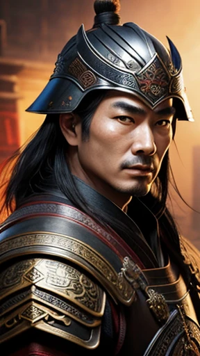 oriental、man in ancient chinese armor、Ancient Chinese man wearing a leather helmet、three kingdom、multiple warlords、highest quality、masterpiece、ultra high resolution、(realistic:1.4)、Game Posters、Clear and beautiful image quality、