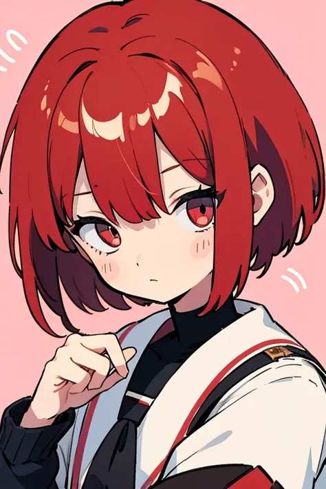 a red-haired girl with short hair and pinched eyes