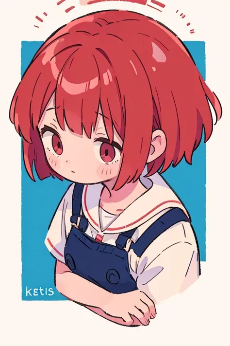 a red-haired girl with short hair and pinched eyes