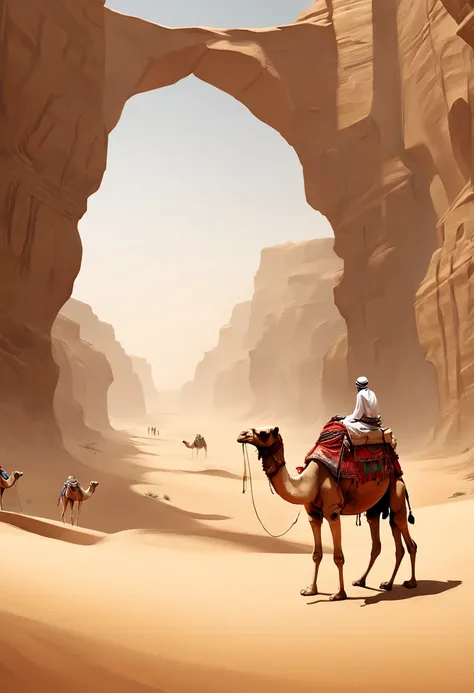 Desert Canyon, Camel caravan, enhance, intricate, (best quality, masterpiece, Representative work, official art, Professional, unity 8k wallpaper:1.3)