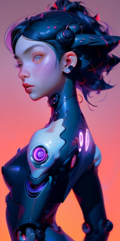 (masterpiece, best quality), 1girl, cyberpunk, upper body, fullbody, makeup, hair ornament, black hair, look front, robot body parts, cyborg, sharp, rusty, purple eyes, Ghost in the shell vibe