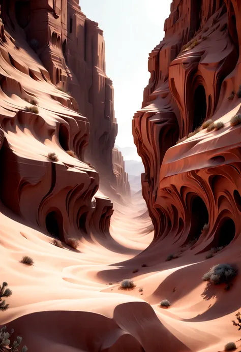 Desert Canyon, octane render, intricate, (best quality, masterpiece, Representative work, official art, Professional, unity 8k wallpaper:1.3), by Georgia OKeeffe