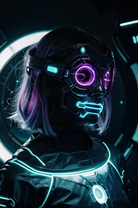 bioluminic [sh4g0d:0.6], Helix Portal, portrait, [Fluorescent hair:0.7], galactic cybernetic mask