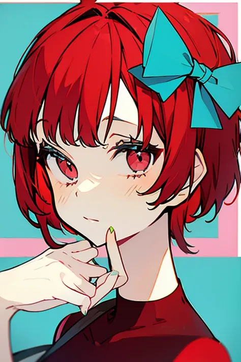 A red-haired girl with short hair and pinched eyes