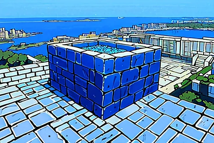 (masterpiece), (blue ancient sumerian city made of blue stone bricks), (blue stone bricks), sprawling city, buildings, (2-point perspective), (two point perspective)