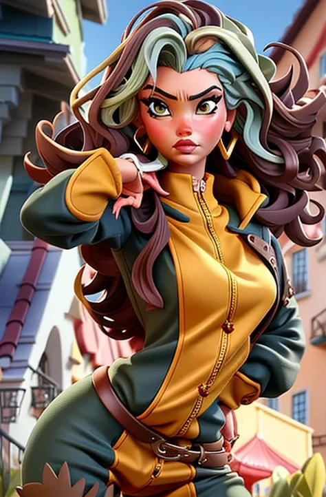 uma mulher com uma roupa amarela e verde com o punho levantado, Chris Moore. artegerm, jean cinza, in the style artegerm, artegerm Greg rutkowski _ Greg, portrait of jean cinza, extremely detailed artegerm, steven artegerm lau, artegerm comic, graphic arti...