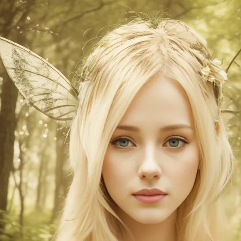 blond haired girl with hada wings and a flower crown, portrait of hada, portrait of a hada, portrait of hada princess, Fae teenage girl, retrato de elfo muy hermoso, ellie bamber hada, Faerie, hada, forest hada, hada look, forest Fae, Fae, retrato de un el...