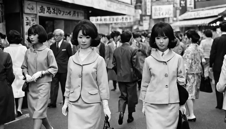 1960s tokyo women's fashion grayscale