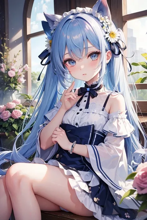  ((an extremely delicate and beautiful)),dynamic angle,rainbow hair,detailed cute anime face,((loli)),(((masterpiece))),an extremely delicate and beautiful girl,flower,cry,water,corrugated,flowers tire,broken glass,(broken screen),atlantis,transparent glas...