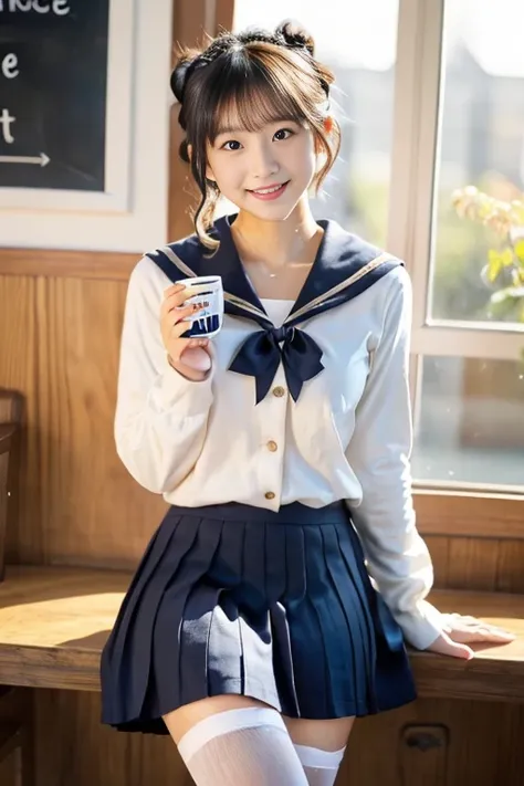 ((masterpiece))), (((full body photo，Are standing)))， (one beautiful japanese girl, Classmate, innocence，cute) ，Super high resolution, realistic, super detailed, 8k,highest quality, very detailed, Slender,very beautiful japanese girl, detailed face:1.3), (...