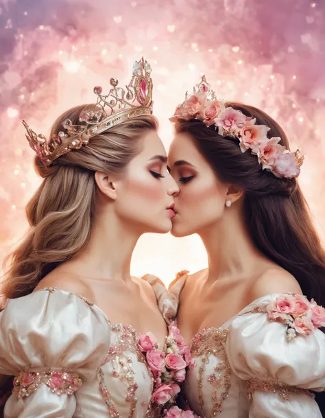 2 princess, love, kiss, Beautiful and pretty, princess look out of this world, floral, 