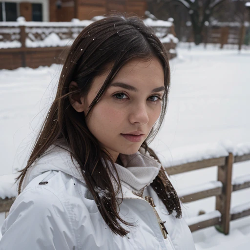 high quality:2), normal quality, deep facing, tilted head, {Multiple people}, lowres, normal quality, jpegartifacts, signature, watermark, username, winter-day, snow, brunette, real girl low height