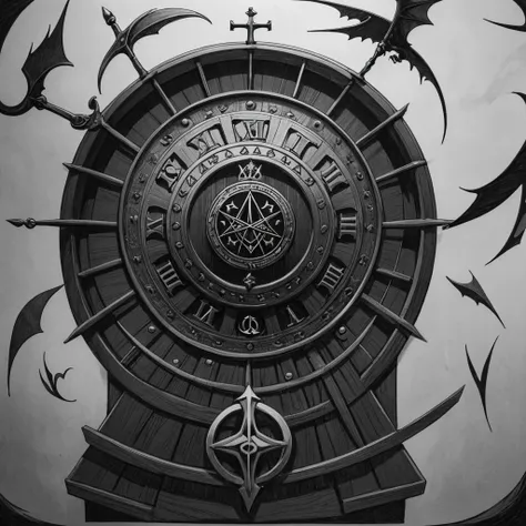 Umbrae Mortis (Latim): "Sombras da Morte." Evokes the sinister presence that precedes MACABRE events. Gray monochromatic color scale, backdrop clerical symbols, profane symbols, simbolismo morte, simbolismo religioso, demonic symbolism, Monochrome graphite...