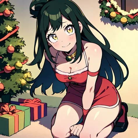 anko midoriya,my hero academia,(christmas style dress),(short dress),(shoulders showing),(red dress),(sexy dress),(anime girl),(...