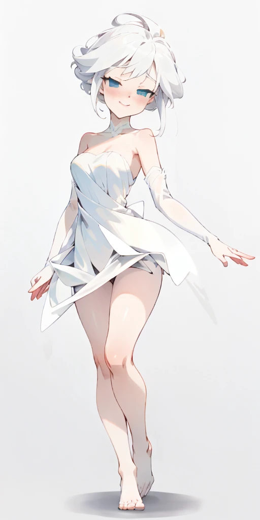 full-body close-up, create an elegant atmosphere), white short skirt, white hair shawl, graceful flowing, elegant movements, lustful smirking smile expression (red blush), floating in the air, (1girl), slim figure)
