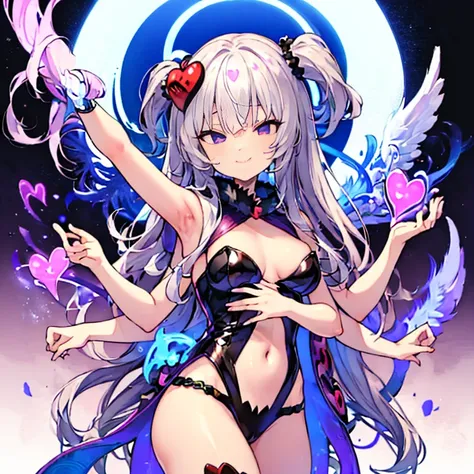 Succubus　pose of temptation　erotic body　　cute face　attractive face　Arm outstretched pose　heart mark　slight smile　　eyes are hearts　4-arm　charm magic　