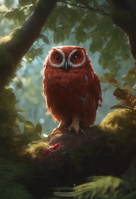 Makoto Shinkai, anime style, owl covered in blood, a bloody owl in meat sits on a globe in the forest, charming digital painting, Rendering of an owl, Anthropomorphic match, bloody feathers, Rendering of the Marmoset ToolBaged, Zbrush color renderer, Rende...