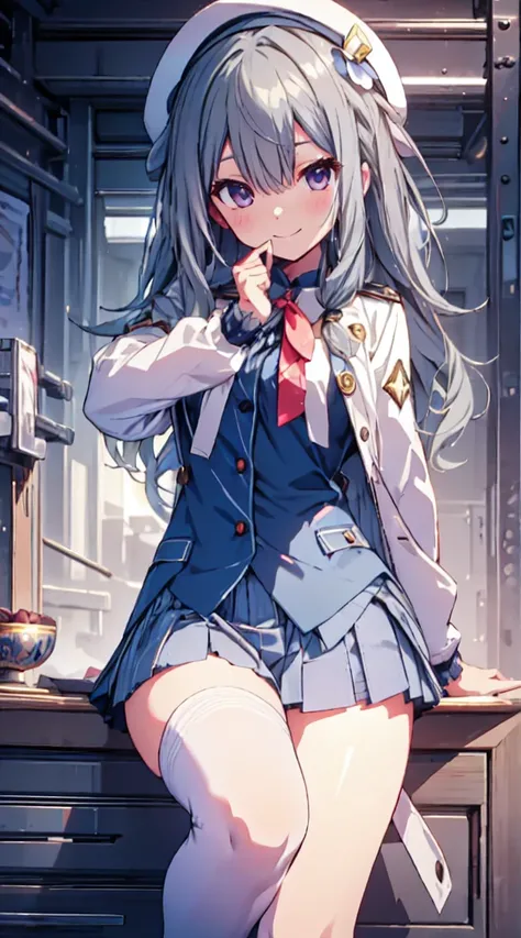 best quality, ultra detailed, absurdres, HDR,1loli、♡、Thighs、Strike a pose with a cheerful smile、uniform