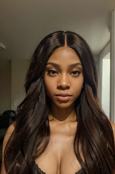 an ultra realistic half body portrait left and right side of a light skinned african american woman wearing hair extensions, 11A Grade Virgin Human Hair 180% Density Hd Transparent lace Full front wigs Pre plucked Bone Natural straight Wig