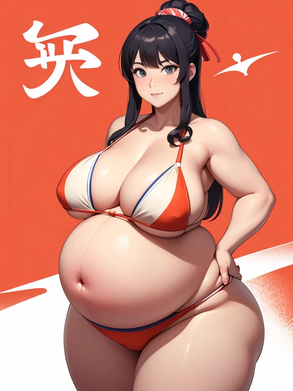 Woman, sumo, pregnant belly, bikini 