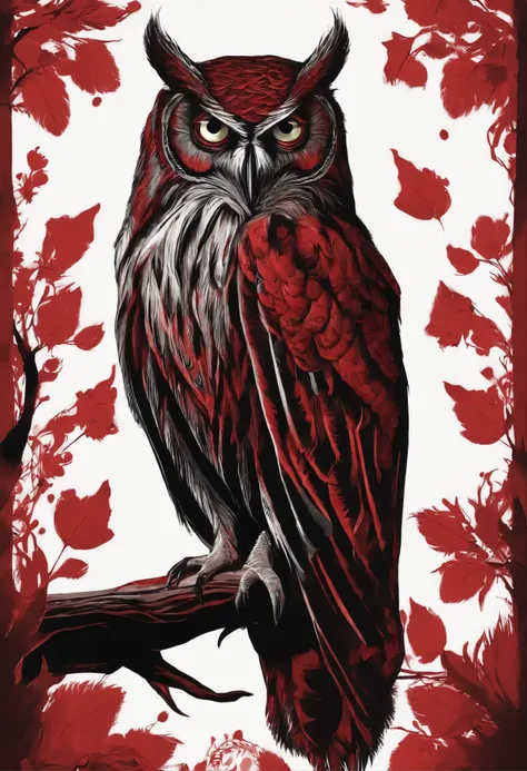 bloodsucker owl, owl monster, Werewolf owl, feathers in the blood, bloody owl