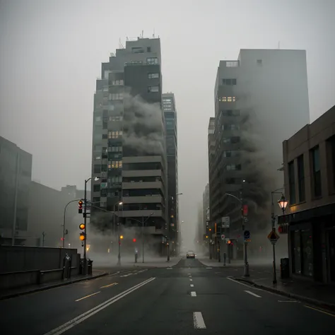 MIDDLE OF TOWN , WITH SCARY FOG , WITH URBAN