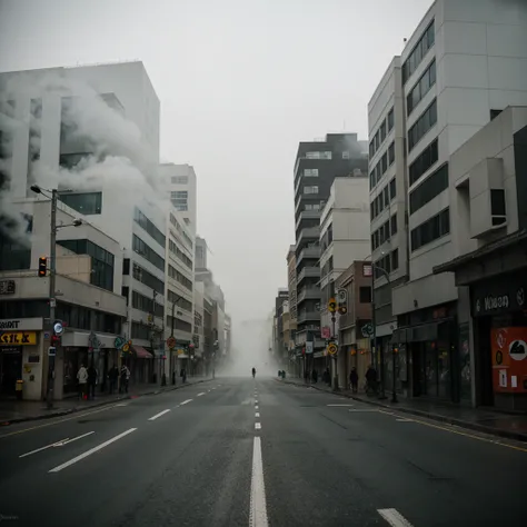 MIDDLE OF TOWN , WITH SCARY FOG , WITH URBAN