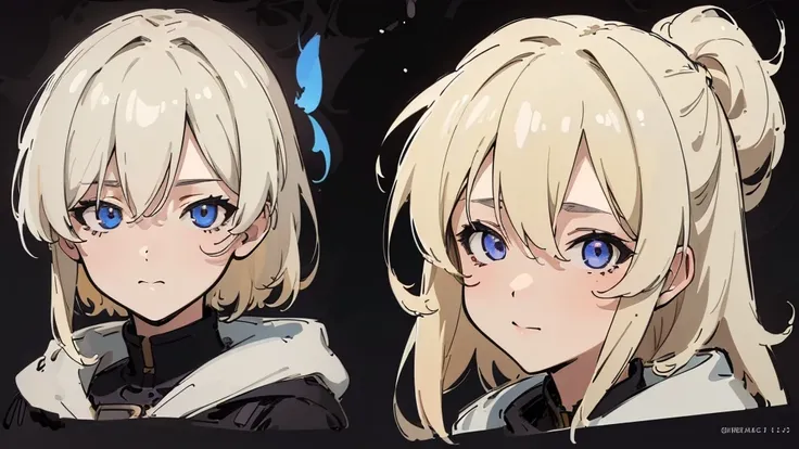 (best quality,4k,highres,masterpiece:1.2),ultra-detailed,realistic:1.37, (((character design reference sheet))), concept art, Anime girl, blonde, blue eyes, Illustration, ((((Black background:1.2))))