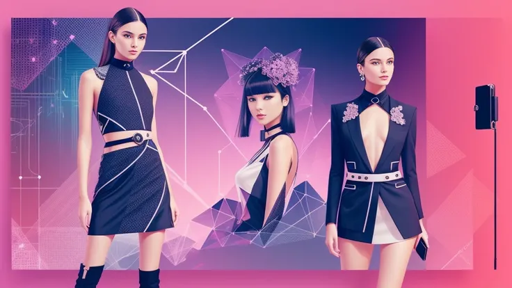 Create a visually compelling banner for ChicMind AI Lookbook that captures the essence of fashion sophistication and AI innovation. Consider a layout that showcases a seamless blend of chic fashion elements and technological motifs. Incorporate an elegant,...