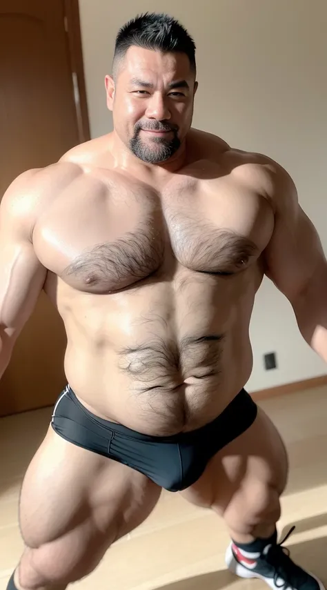 the only person，male，muscle wrestler，Muscle hair reaches，stout wrestler，Japan，uncles，45岁middle aged男子，Short hair details，Short hair details细节，wrestling boots，sneakers body image，Panoramic figures，WWE ring，WWE professional wrestling，spotlight，cell shadow，Vi...