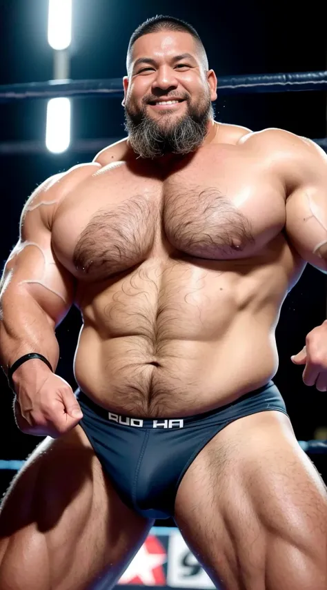 the only person，male，muscle wrestler，Muscle hair reaches，stout wrestler，Japan，uncles，45岁middle aged男子，Short hair details，Short hair details细节，wrestling boots，sneakers body image，Panoramic figures，WWE ring，WWE professional wrestling，spotlight，cell shadow，Vi...